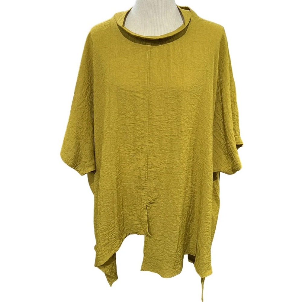 Elevens Stitch Women's Lagenlook Cotton Top Pockets  Asymmetrical Short Sleeve - Picture 2 of 7